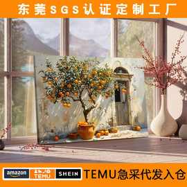 TEMU热销复古橘子树和窗户餐厅挂画 喷绘帆布经典家居客厅装饰画
