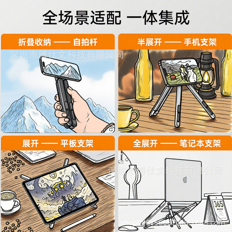 现货E05铝合金手机平板支架X型笔记本电脑托架折叠磁吸手机支架|undefined