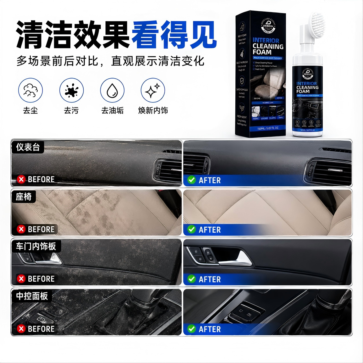 Foreign Trade Wholesale Multi-Functional Foam Cleaner for Car Interiors, Leather Seats, and White Shoes, Cross-Border