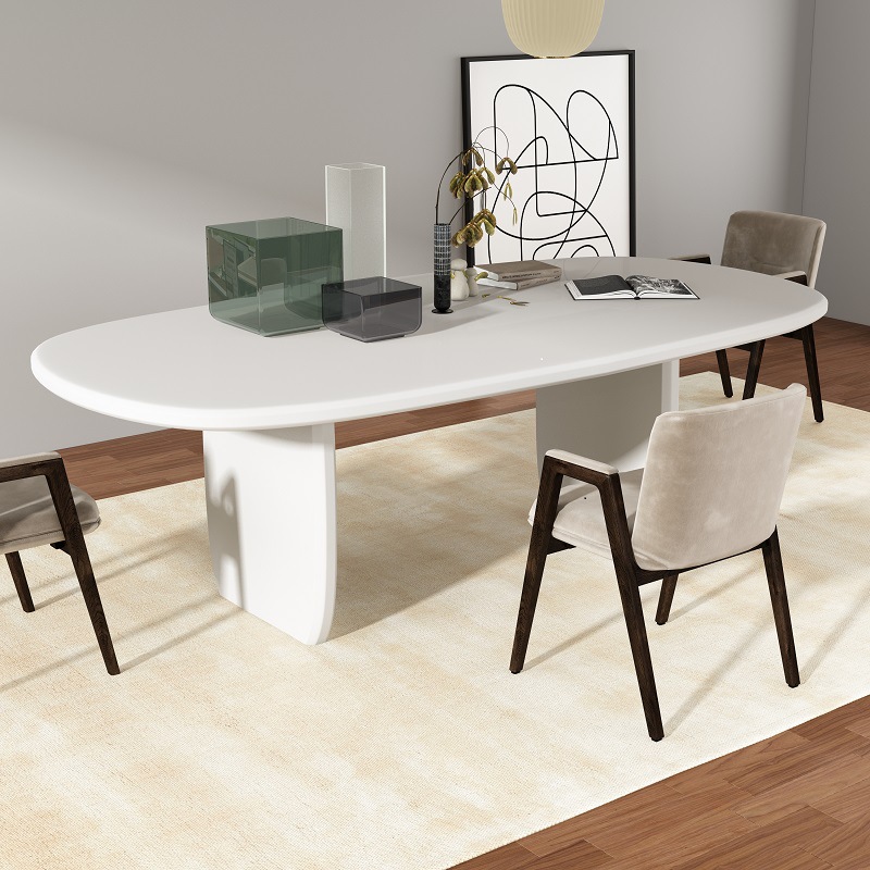 Oval-Shaped Long Work Desk for Small Households, Nordic Solid Wood Dining Table, Trendy Minimalist Dining Table and Chair Set