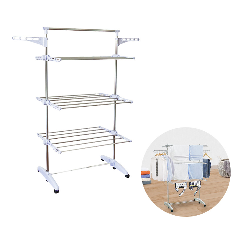 Sola y doble varilla engrosada de acero inoxidable ropa suspensión interior hogar balcón secado edredón móvil retráctil percha piso