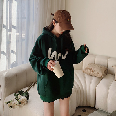 Real shot 2023 College wind Blackish green By age Easy pocket leisure time Versatile Little Hooded Sweater