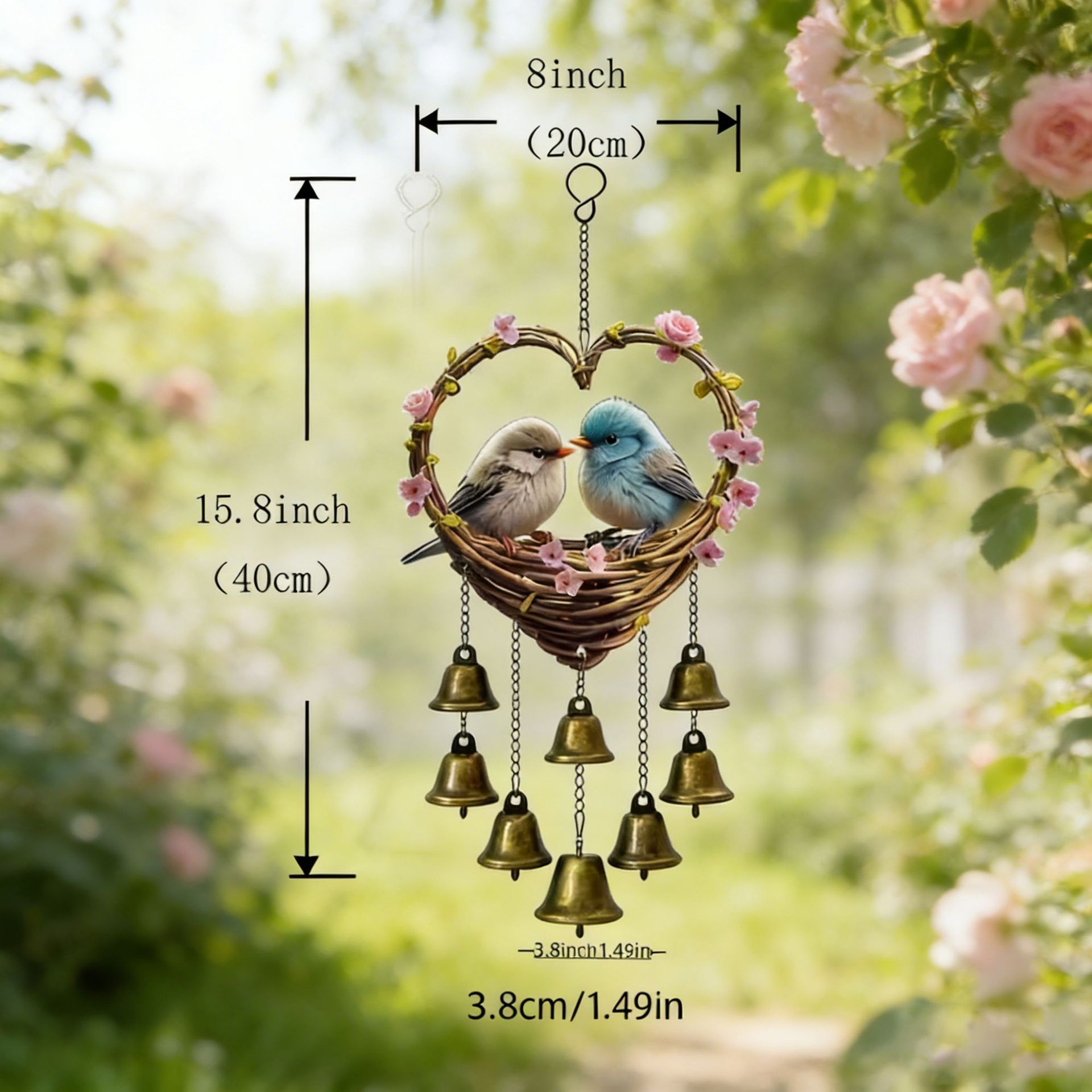 Colgante acrílico 2d plano amor colgante campana de viento con mariposa decoración cadena, adecuado para el hogar y el jardín