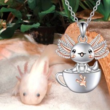 跨境新款卡通可爱小动物蝾螈Axolotl吊坠项链双色女孩礼物滴油锁