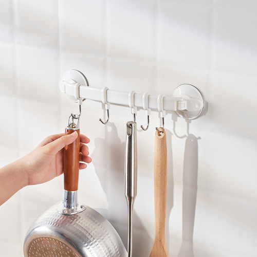 Japanese vacuum suction cup six-link kitchen wall hooks bathroom wall nail-free traceless clothes hook rack