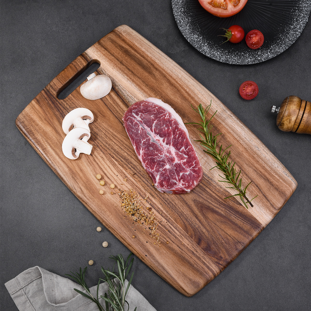Large Cutting Board and Knife Set, Square Acacia Wood Solid Wood Simple Cutting Board for Cutting Steak, Household Hardwood Thickened Cutting Board
