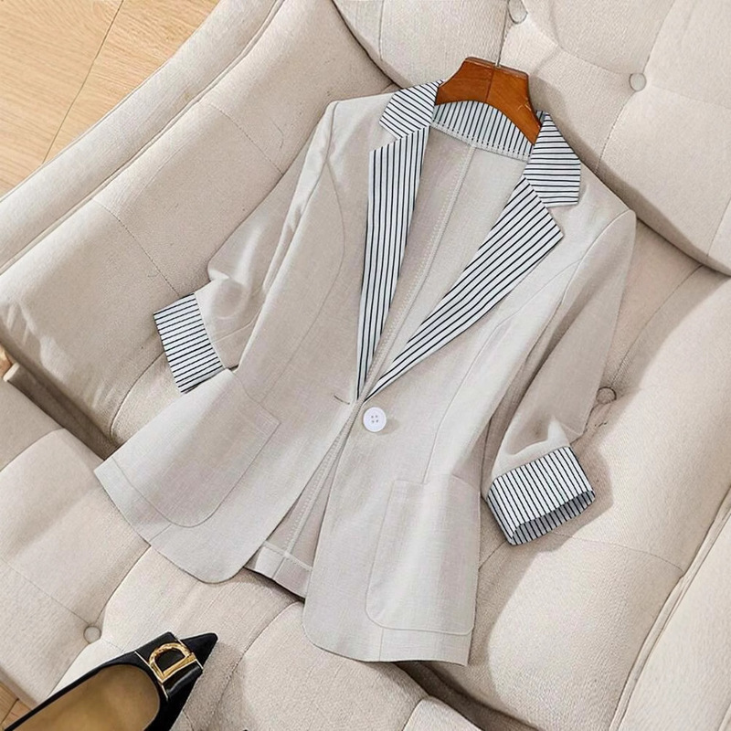 2025 European and American Cross-Border New Women's Clothing British Style Tops Loose Slimming Look Contrasting Color Lapel Suit Jackets for Women