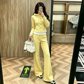 休闲时尚套装女春秋连帽女春秋修身小个子运动加绒卫衣微喇裤两件