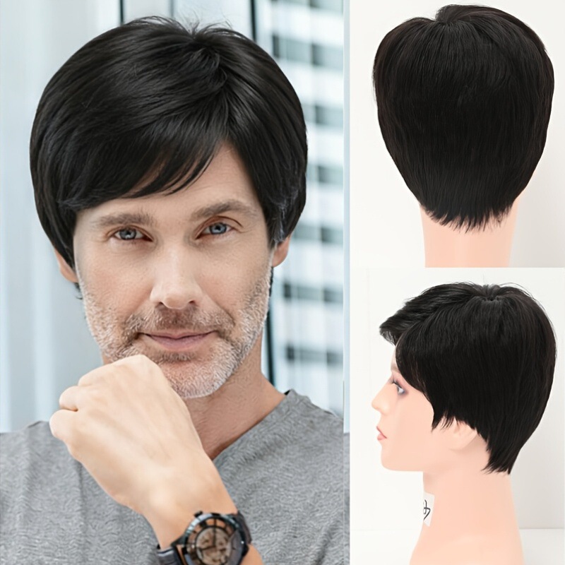 Human Hair Wigs Real Hair Wigs for Men, Middle-Aged and Elderly, Breathable Men's Wigs with a 3/7 Parting Human Hair Wigs Real Hair Wigs for Men, Middle-Aged and Elderly, Breathable Men's Wigs with a 3/7 Parting