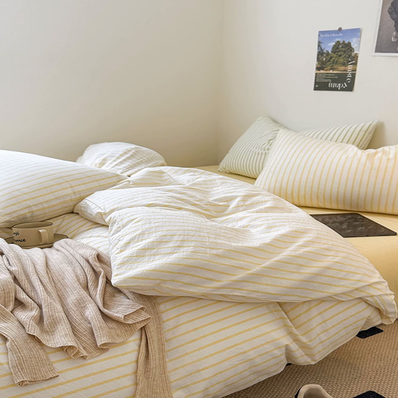 2025 nuevo traje de cama de cuatro piezas de algodón funda de edredón de algodón lavado sábana de algodón traje de dormitorio de tres piezas