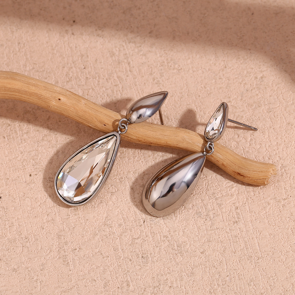 Steel Color Asymmetrical Water Drop Stainless Steel Earrings