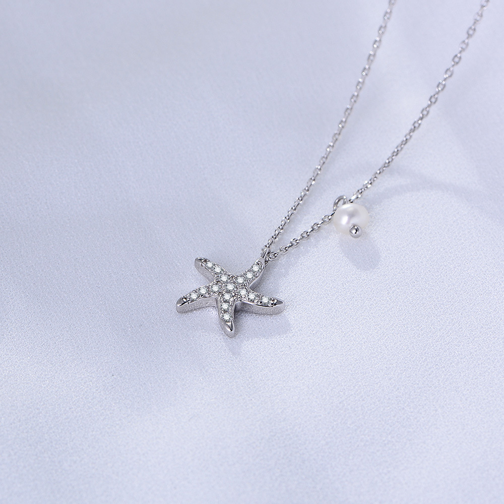 Pendant Necklace Classification 925 sterling silver Chain Material 925 Sterling Silver Artificial Pearls Rhinestones Plating Inlay Starfish Pendant Necklace