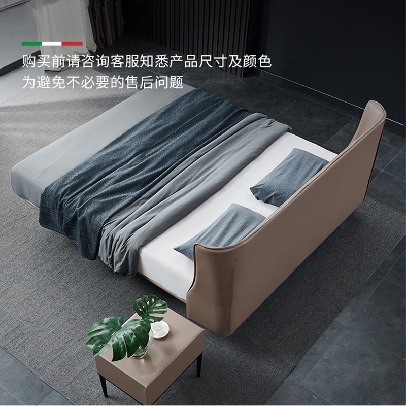 Cama minimalista Italiana Moderna cama de cuero minimalista dormitorio principal pequeño apartamento cama de cuero real cama doble atmosférica 1,8 m cama de boda