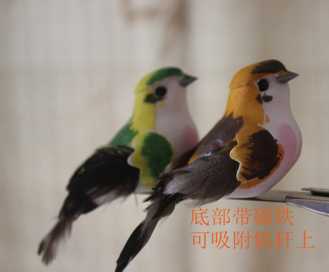 Crafts Magnet Grass Ball Feather Bird Bottom Bird Flower Ball Bird with Feather Decoration Simulation Professional