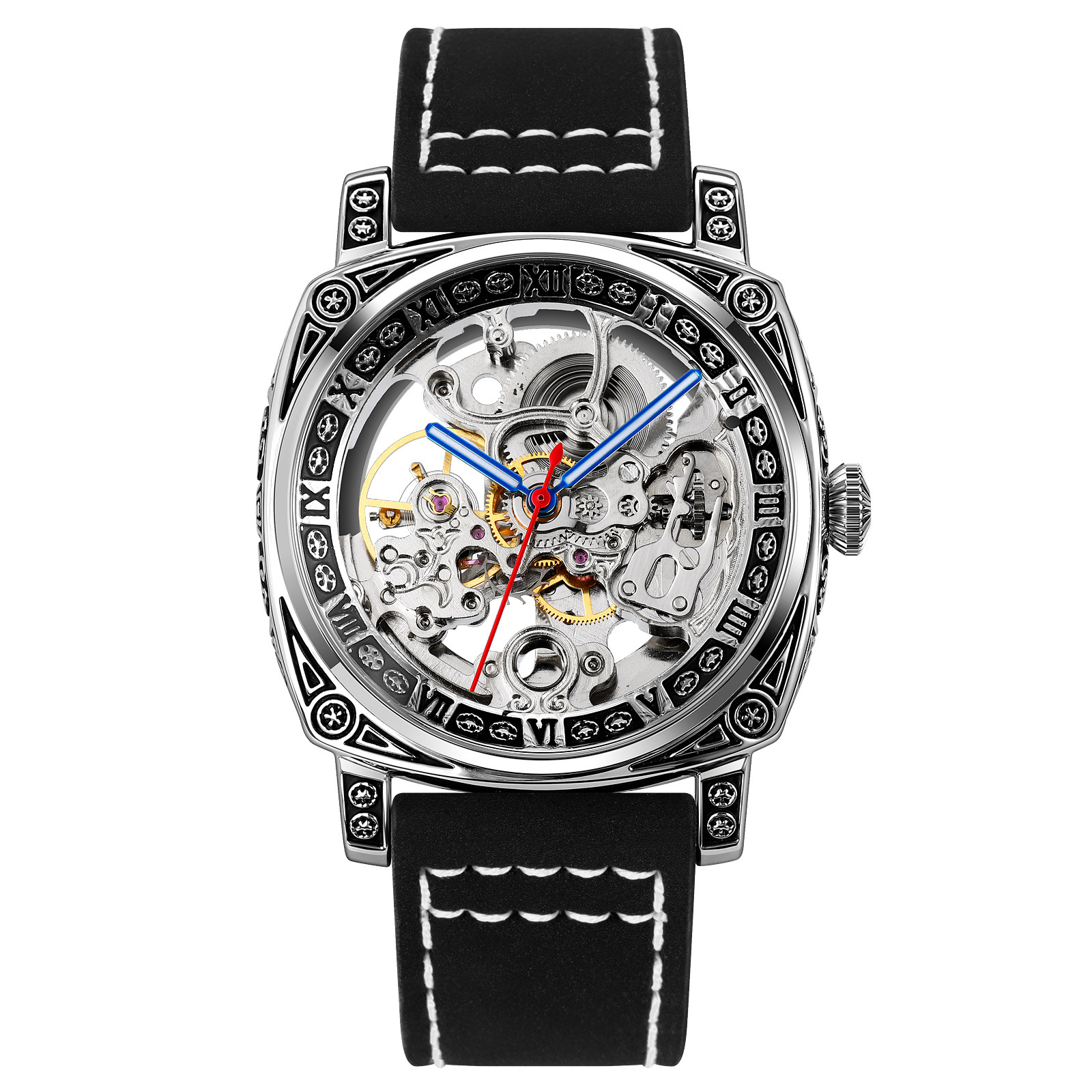 Momento retrógrado relojes mecánicos en relieve perforados relojes de pulsera de hombre casual comercio exterior al por mayor fábrica de fuente personalizada