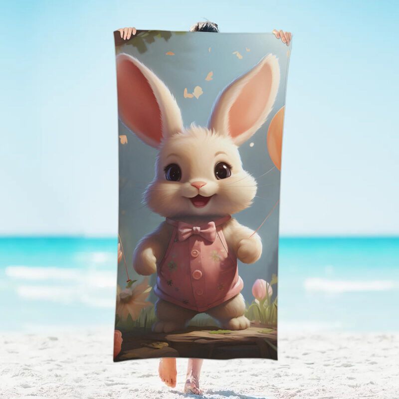 Cute Rabbit Balloon Beach Towel Microfiber No Sand Essential Oversized Soft Sports Towel Adult Yoga