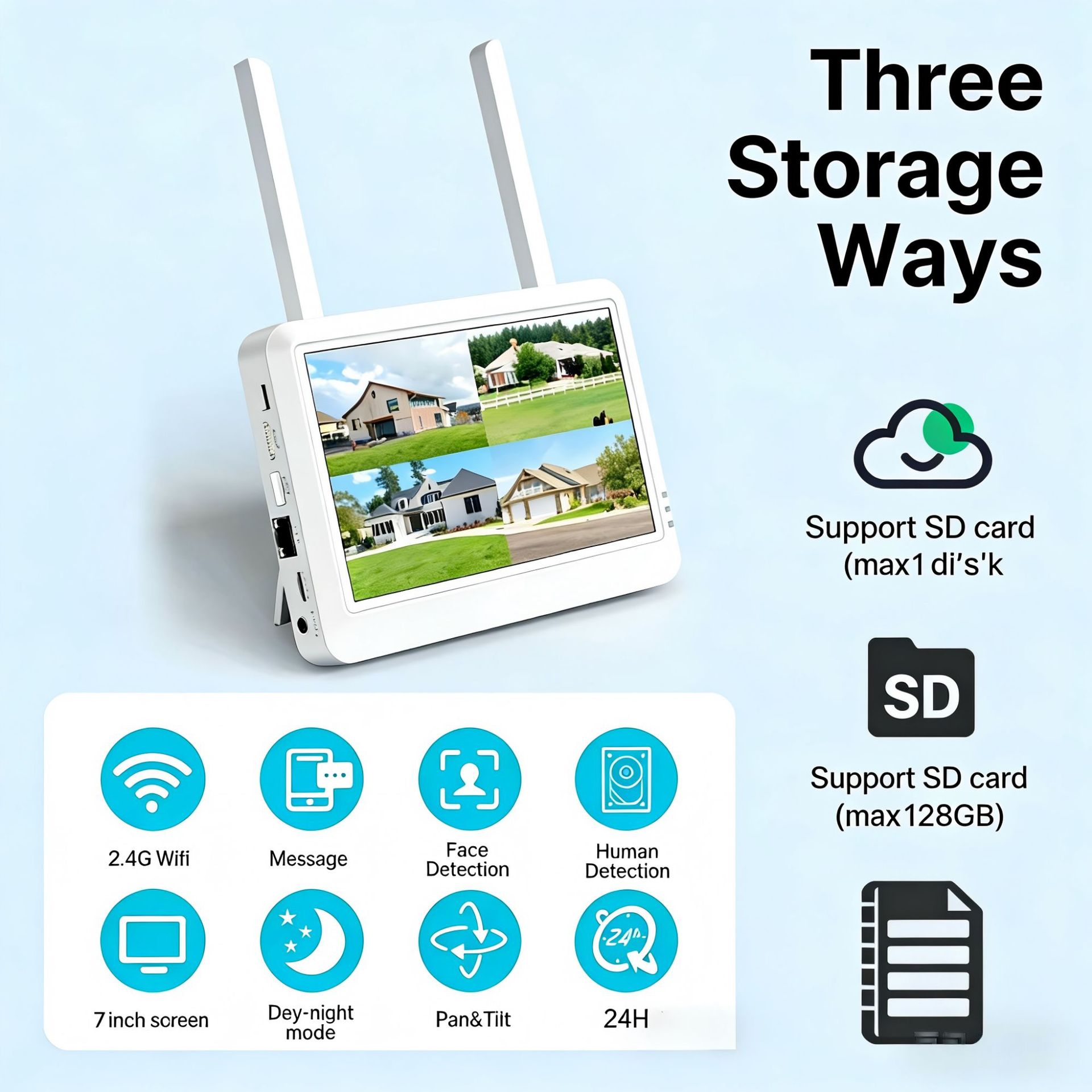 CCTV监控系统wifi带屏双目球机监控摄像头套装摄像头带屏录像机