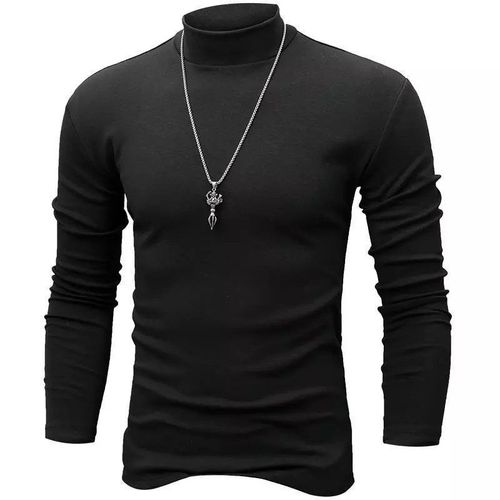 Cotton Half-High Collar Long-Sleeve T-Shirt for Men, Mid-Age, Thin Fit Base Shirt, Men's Tank Top, Solid Color Basic Large Size Top