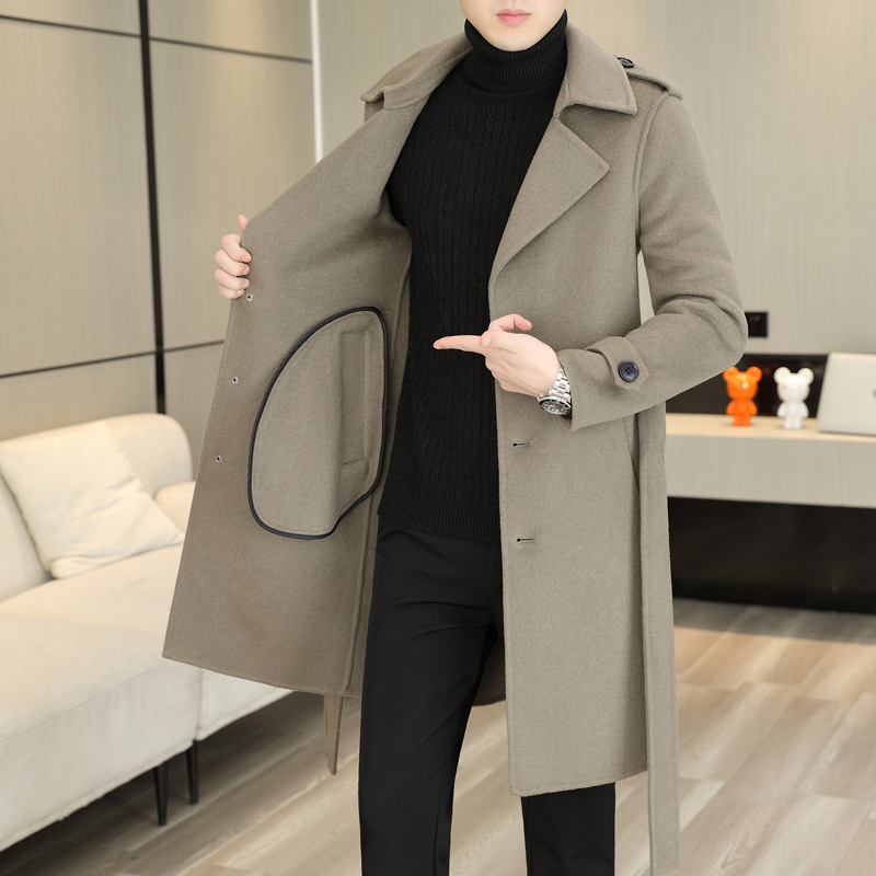 Winter Cashmere Trench Coat Mens Long Windbreaker Business