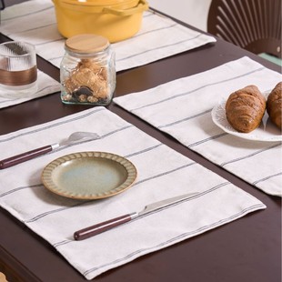Izumaki Rhyme Dining Table Fabric Placemat Japanese Style and Wind Stripe Printed Double-Layer Square Heat Insulated Placemat Decoration