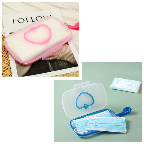 Baby wet wipes box for outings, portable pink love lid storage box, outdoor packaging box