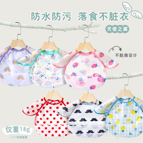 Cute new smock, angel wings, baby bib, non-dirty shoulder drool pocket, waterproof apron, wear inside and out