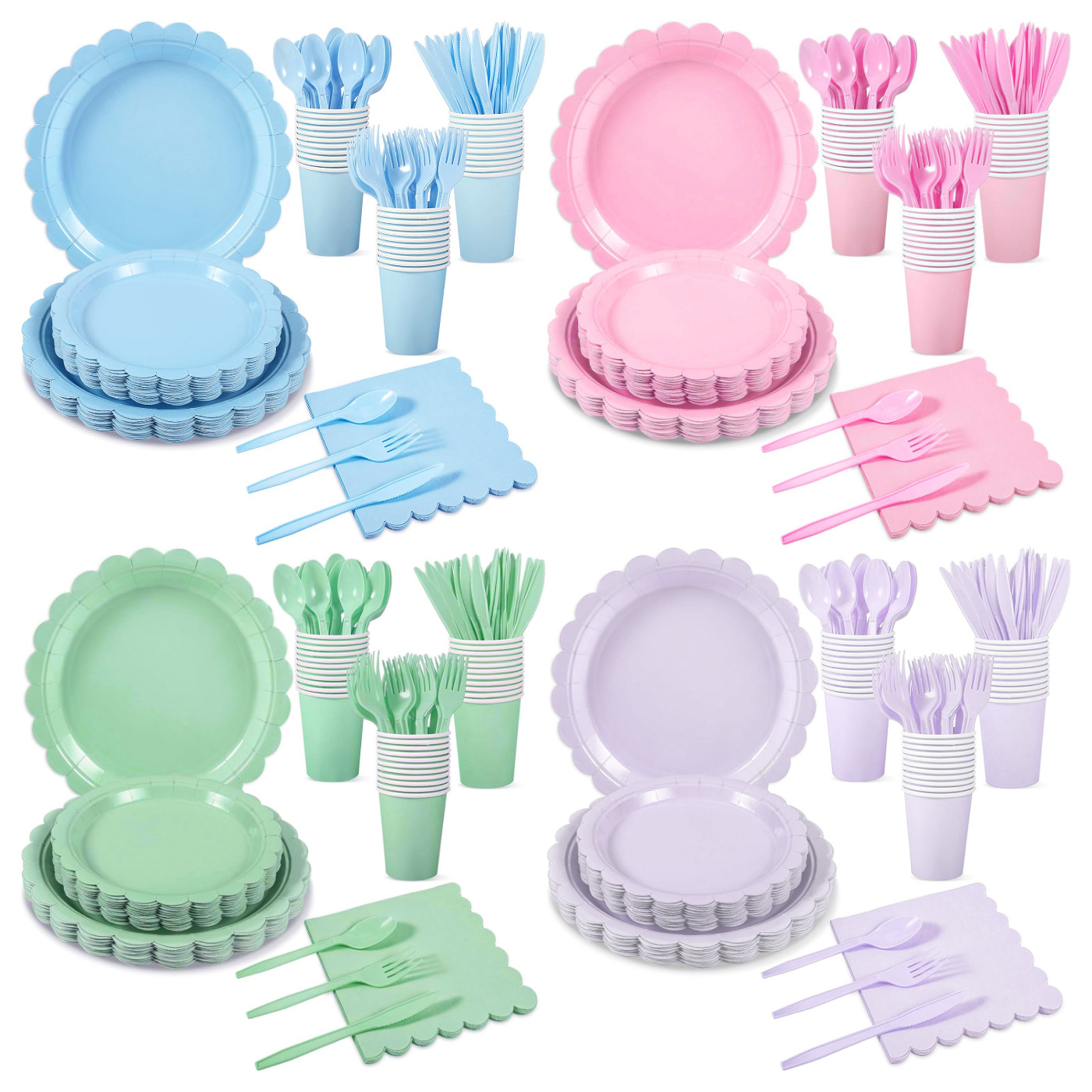 Spot Pure Color Lace Wavy Paper Plate Special-Shaped Plate Birthday Dinner Picnic Wedding Holiday Party Supplies Set