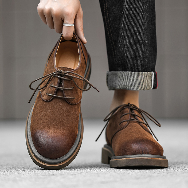 Men's Cow Suede Leather Casual Derby Shoes For Everyday Comfort_voghion.com