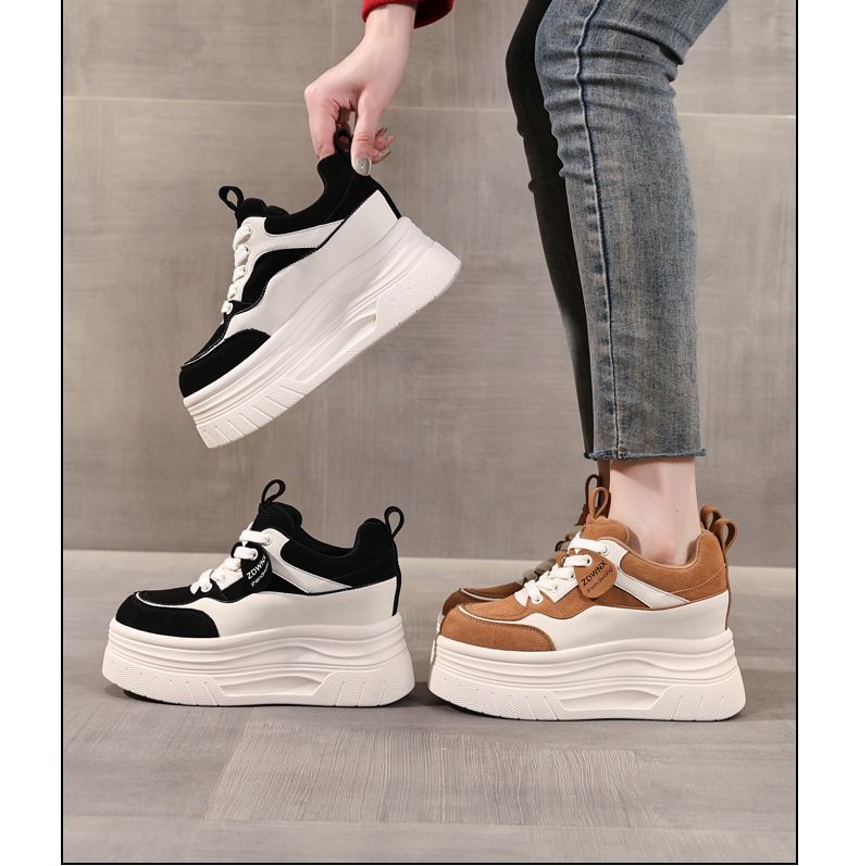 Giày sneaker nữ đế dày tăng chiều cao 9 cm, phong cách thể thao thời trang — màu nâu chi tiết 17