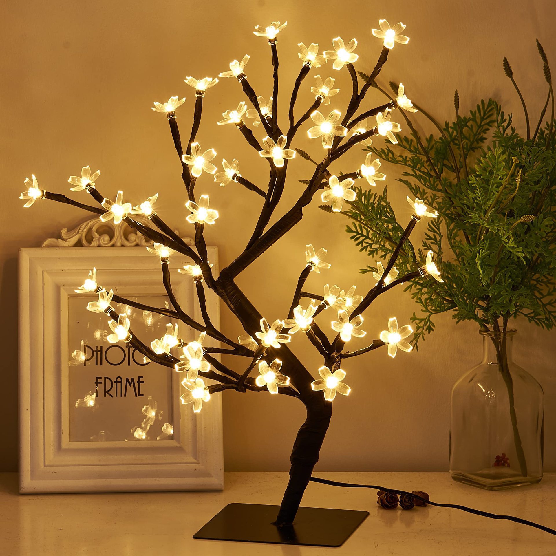 Amazon transfronterizo llevó la luz del árbol USB batería de doble propósito horizontal decorativo luz de la noche estrellada alambre de cobre luz del árbol en stock