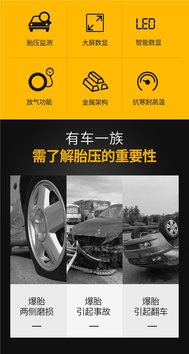 Air pressure gauge, tire pressure gauge, high-precision with pressure inflation head, car tire pressure monitor, air gun inflator nozzle