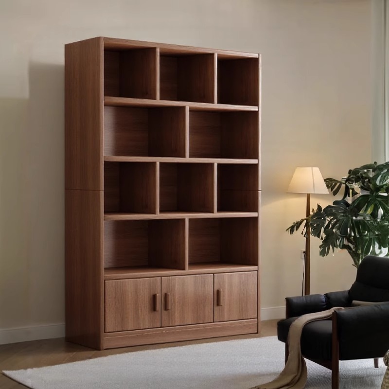 Estante de madera de la sala de estar estante de piso estante de almacenamiento de estudiantes armario de almacenamiento integrado contra la pared armario de exhibición doméstica