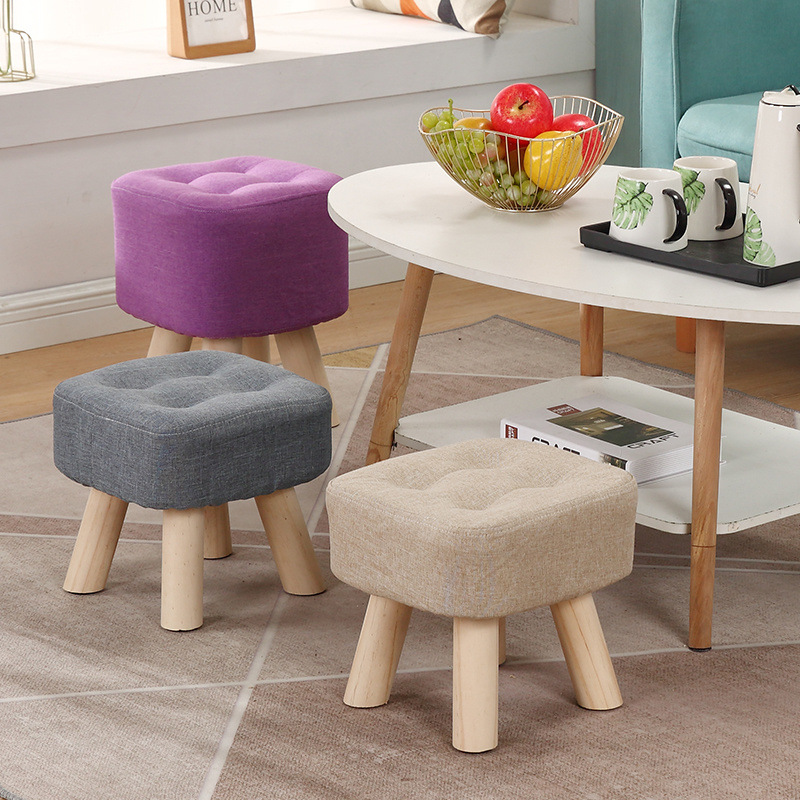 Taburetes de tela creativos pequeños taburetes caseros adultos sofá taburetes sala de estar dormitorio red roja taburetes de madera sólida silla pequeña