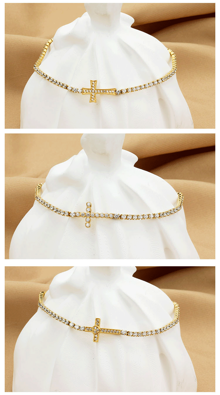 1 Piece Quantity Titanium Steel Gold Plated Elegant Simple Style Plating Cross Artificial Diamond Bracelets