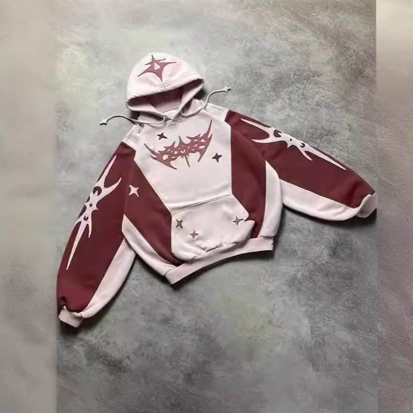 Herrenbekleidungsstil Alphabet Patch Stickerei Retro Trend Y2K Unisex lockerer Pullover mit Kapuze_voghion.com