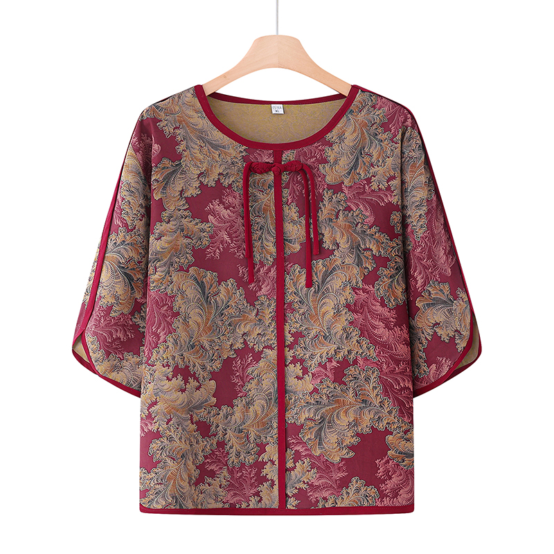 Grandma's Summer T-Shirt Two-Piece Set, Mother's Clothing, Middle-Aged and Elderly Spring Clothing, Thin Quarter-Sleeve Suit, Elderly Clothing