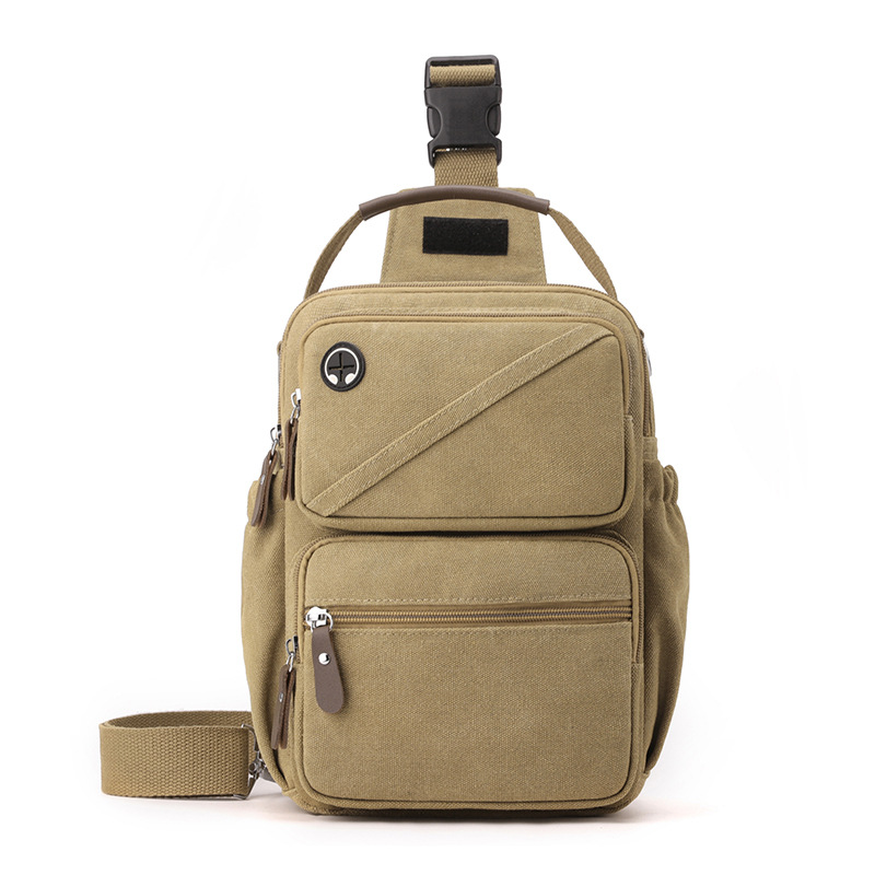 2024 Bolso de pecho de lona retro de moda para hombre nuevo transfronterizo Bolso de mensajero para hombre multifuncional al aire libre de gran capacidad