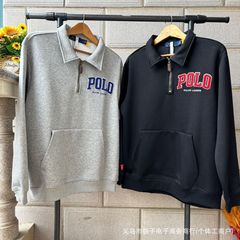 跨境批发2025春秋新款RL拉夫毛巾绣小马半拉链卫衣男女同款情侣款