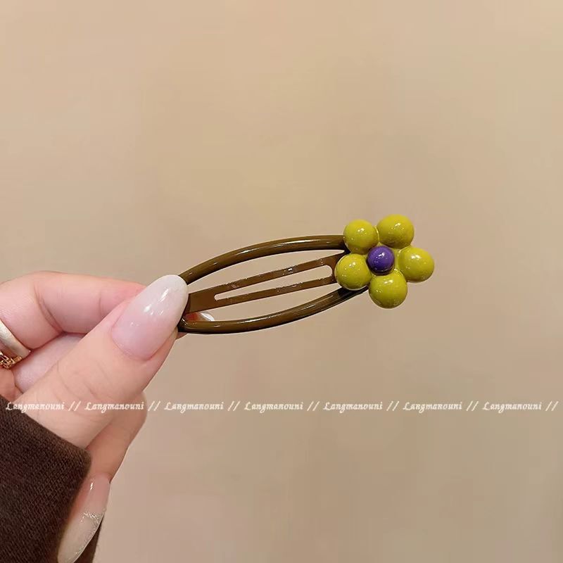 蓝黄金属花朵发夹鸭嘴夹高级感一字夹碎发刘海夹前额发卡边夹发饰|undefined