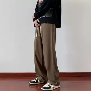 垂感宽松纯色拖地长裤男夏季港风ins潮牌直筒阔腿裤时尚休闲裤子