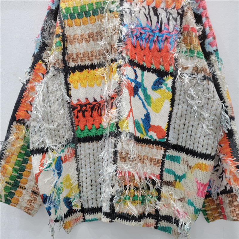 Diseño de estilo europeo y americano impresión de contraste de color de punto hoodie de cuello redondo suéter de moda suelto