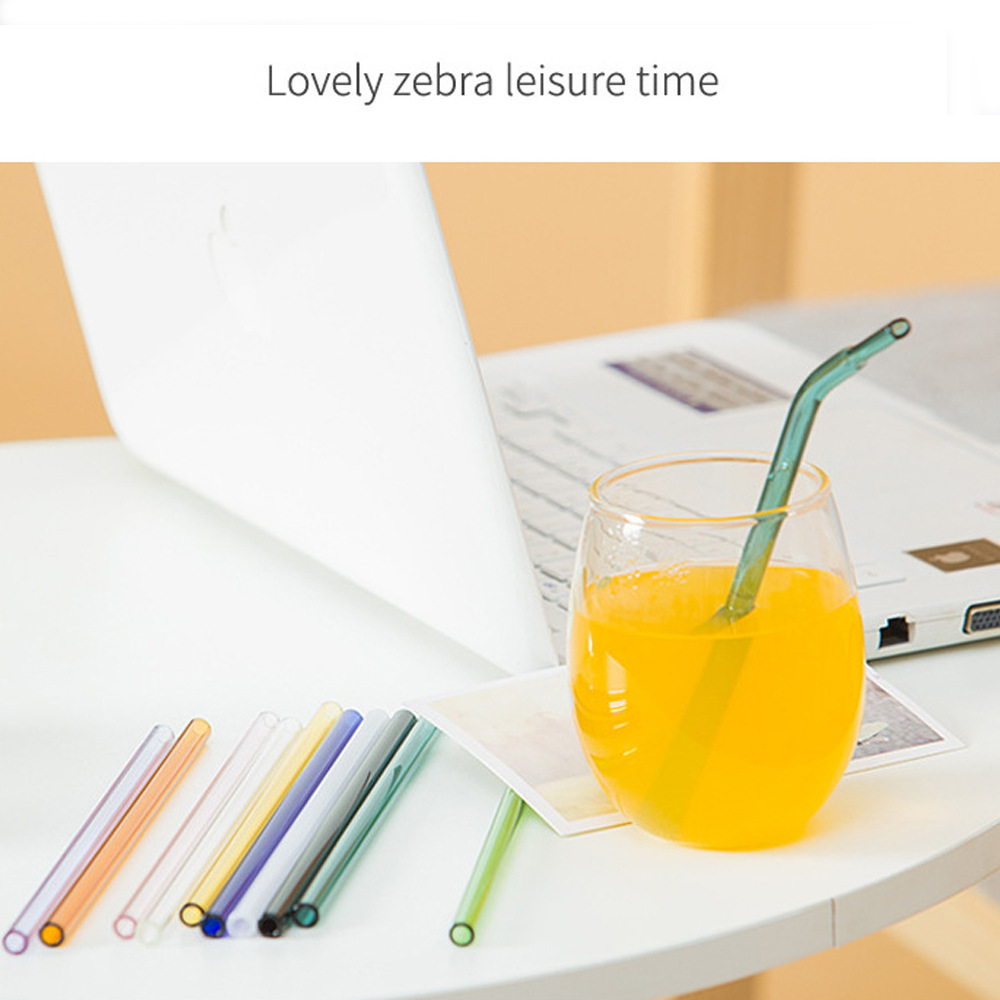 Arte colorido creativo vidrio paja borosilicato jugo leche boca plana giratoria curvada paja para mujeres embarazadas y niños