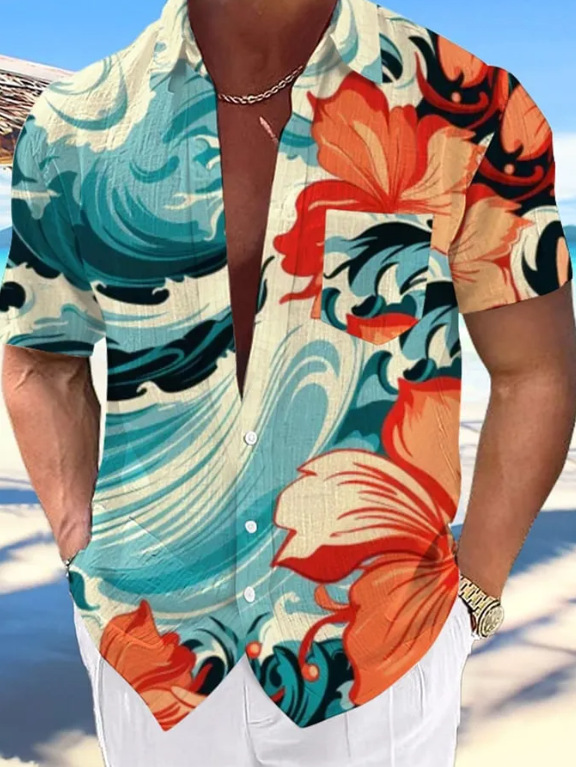Camisa de cuello cubano impresa en 3D, tienda de fabricantes de hombres, estación independiente de verano de moda, patrón de venta caliente, ropa de hombre de playa hawaiana