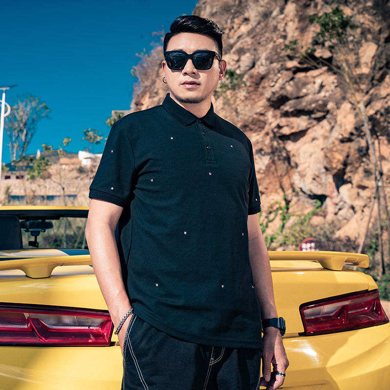 Marca de moda más tamaño de los hombres más el tamaño Polo de los hombres suelta casual bordado solapa manga corta Polo camisa