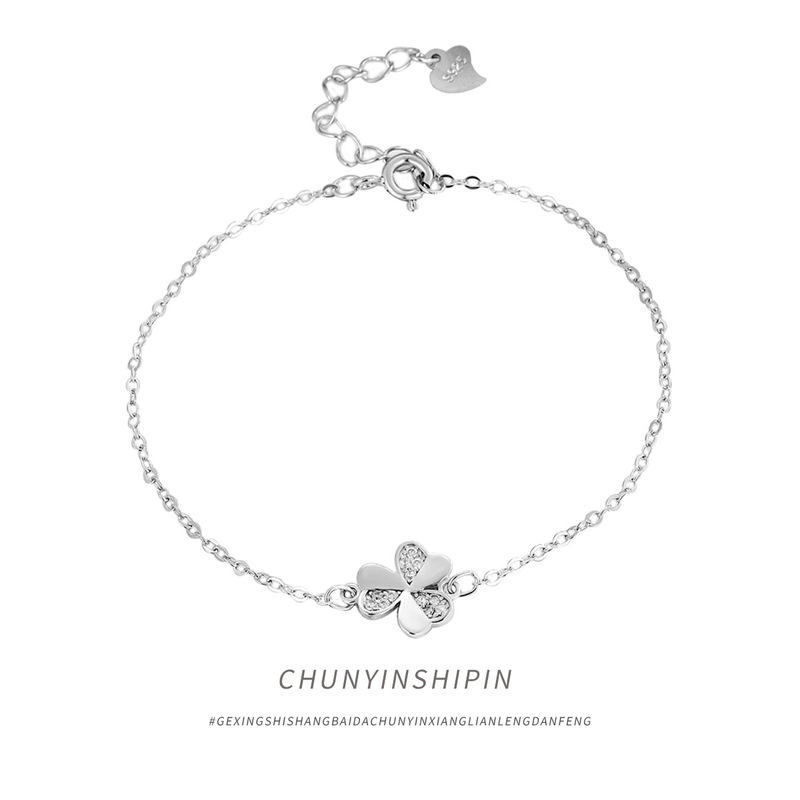 S925 Sterling Silver Diamond Clover Bracelet Temperament All-match Lucky Grass Best Friend Bracelet Niche Fashion Accessories