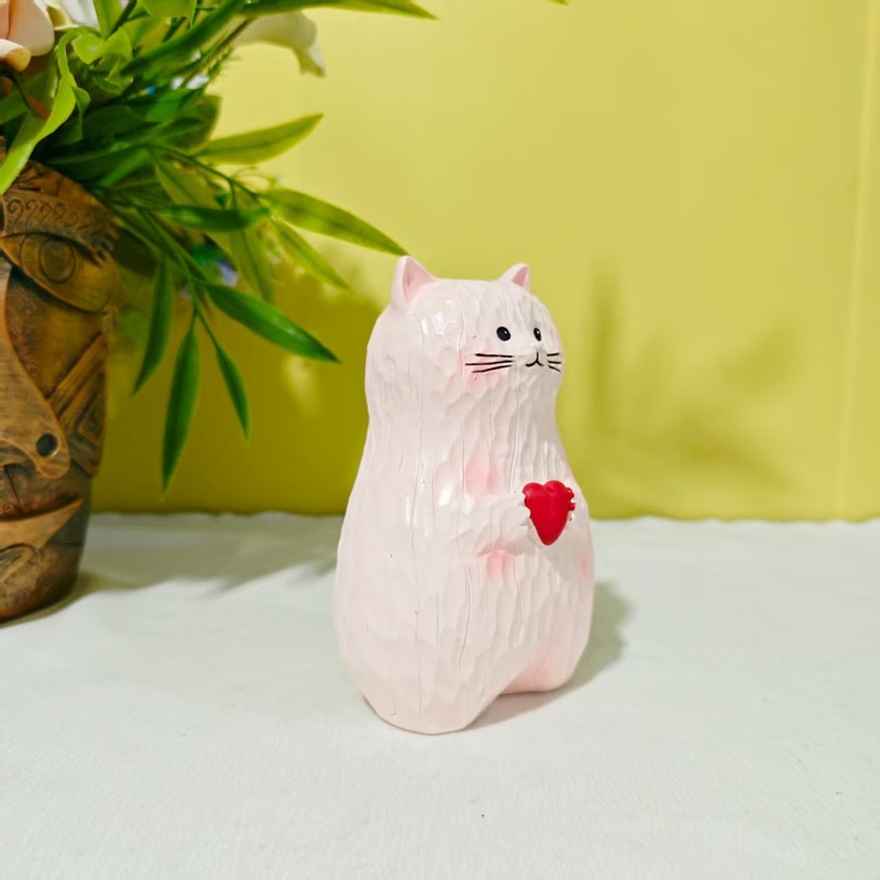 跨境粉红爱心猫树脂摆件多功能室内花盆花瓶粉红猫咪家居装饰创意|undefined