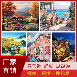 DIY Digital Oil Painting Wholesale Cross-Border House Castle Coloring Wholesale Hand-Painted Street Scenery Series Decorative Oil Painting