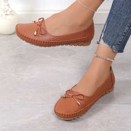 大码爆款外贸女鞋纯色蝴蝶结平底女士乐福鞋 跨境电商厂家供货