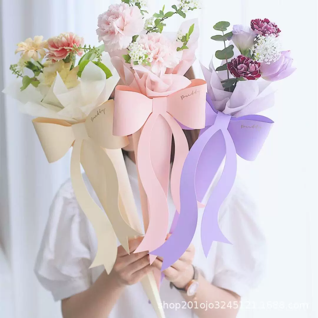鲜花花束花束包装单支花盒蝴蝶结花盒鲜花包装材料女神节花盒批发