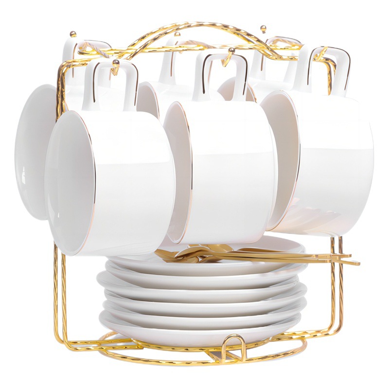 Pintura de oro Estilo nórdico cerámica taza de café y platillo traje hogar taza de leche Oficina desayuno taza mano regalo al por mayor